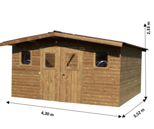 Abri Thermabri, Epicéa THT madriers 28mm, 4.30 x 3.50m, 15.10m²