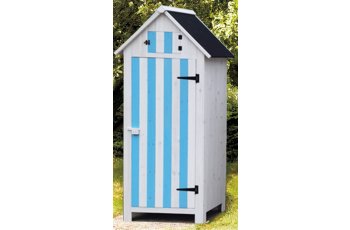 Armoire cabine de rangement équipée de 3 étagères, Bois lasurée couleur bleue et blanche, 0.52 x 0.54 m, 0.28m²