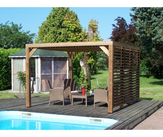 Pergola Thermauvent avec ventelles / 1 coté et toit, THT, 3.40 x 3.10m, 10.70m²