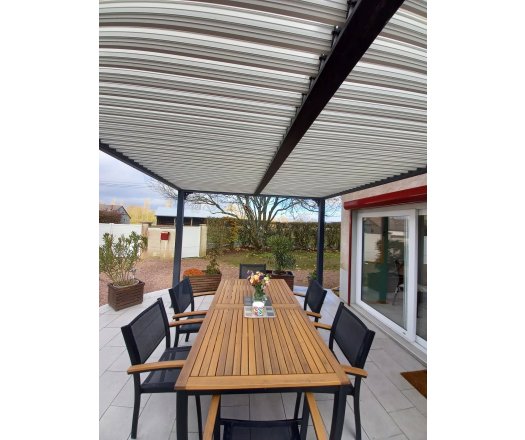 Pergola Bioclimatique avec ventelles écru, Aluminium gris anthracite, 3.60 x 3.00m, 10.80m²