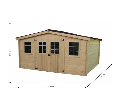 Abri Baron, Epicea madriers 28mm, 4.20 x 4.00m, 16.80m²
