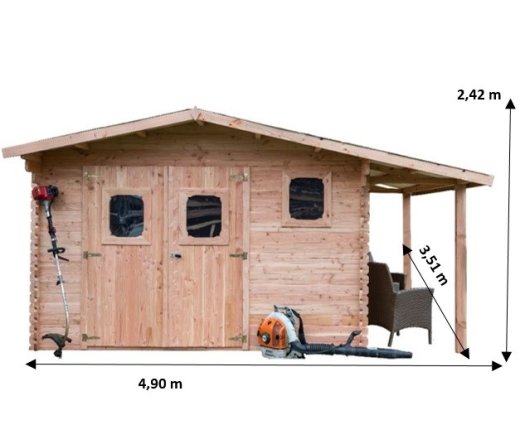 Abri Dommar, Douglas Madriers 28mm, 4.90 x 3.50m, 17.20m²