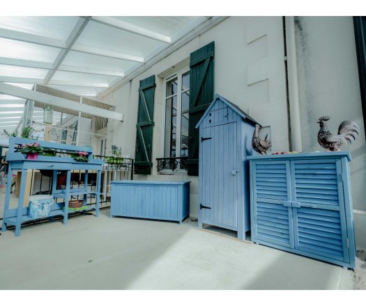 Ensemble de cuisine et atelier de jardinage, Bois lasuré couleur bleue