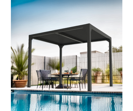 Pergola Bioclimatique avec ventelles, Aluminium gris anthracite, 2.40 x 3.00m, 7.20m²