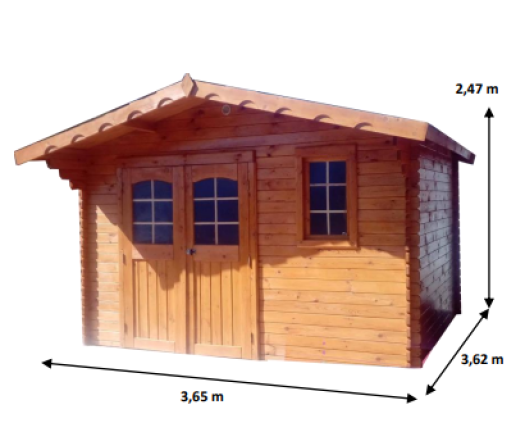 Abri Donzy, Epicéa Madriers 28mm, 3.60 x 3.60, 13.20m²