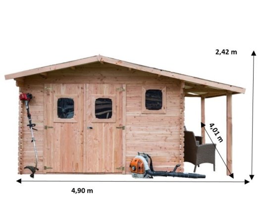 Abri Dommar, Douglas Madriers 28mm, 4.90 x 4.00m, 19.70m²
