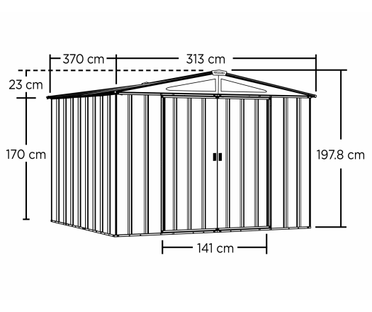 Abri Métal, grand volume, imitation bois, 3.10 x 3.70, 11.50m²