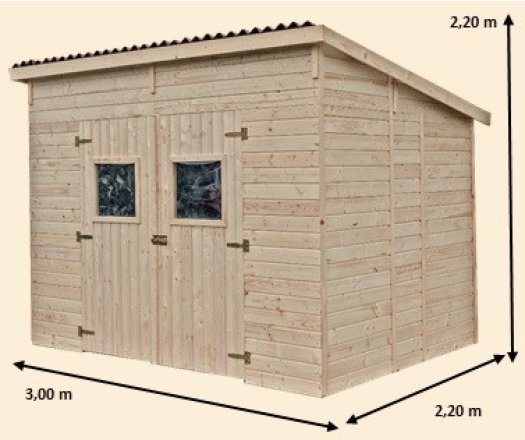 Abri Candela,  Epicéa panneaux  16mm,  3.00 x 2.20, 6.60m²