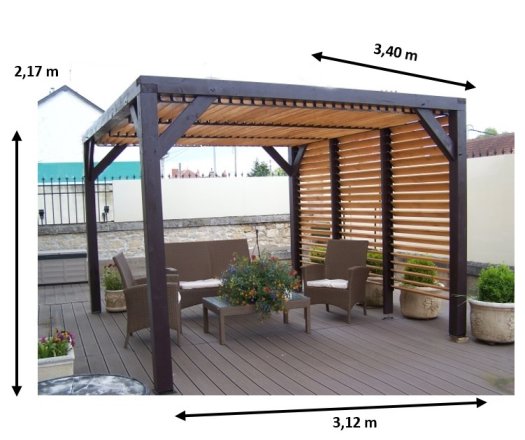 Auvent Veneto avec ventelles réglables / 1 Côté et toit, Epicéa/Sapin traité, 3.10 x 3.40 m, 10.60m²