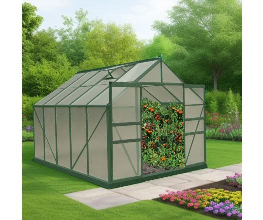 Serre jardin, Aluminium couleur verte, 3.00 x 2.45 m, 7.35m²