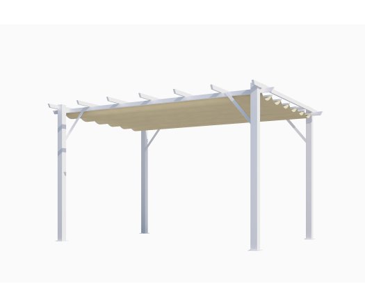 Pergola Bioclimatique, aluminium blanc Poteaux 10x10 cm, Toile couleur écru, 4.0 x 3.0 m, 12m²