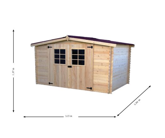 Abri Montana, Epicéa madriers 28mm, 3.15 x 3.00m, 9.50m²
