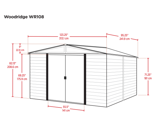 Abri Métal, grand volume, imitation bois, 3.10m x 2.40m, 7.40m²