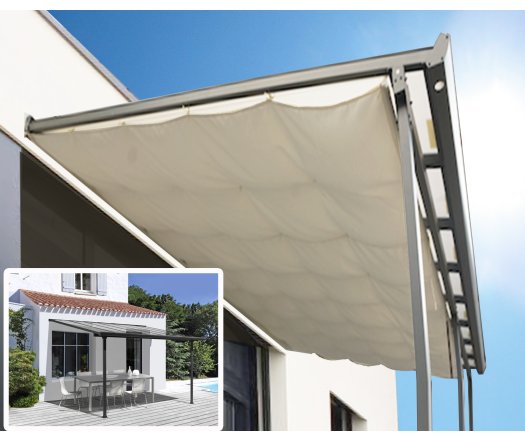 Toit terrasse avec rideau d'ombrage extensible, Aluminium gris anthracite, 2.75 x 2.45, 6.70m²