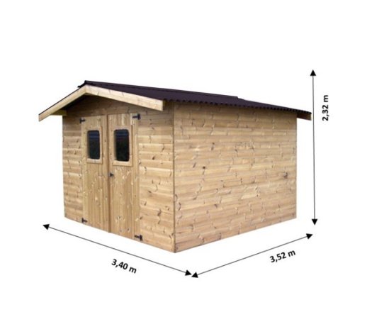 Abri Thermabri, Epicéa THT madriers 28mm, 3.40 x 3.50m, 12m²