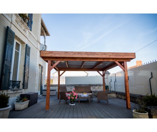 Auvent Ombra, Sapin du nord couverture bac acier, 4.00 x 4.00 m, 16m²