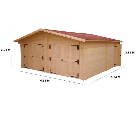 Garage Vendome, Epicéa Madriers 60mm, 6.30 x 6.60m, 42m²