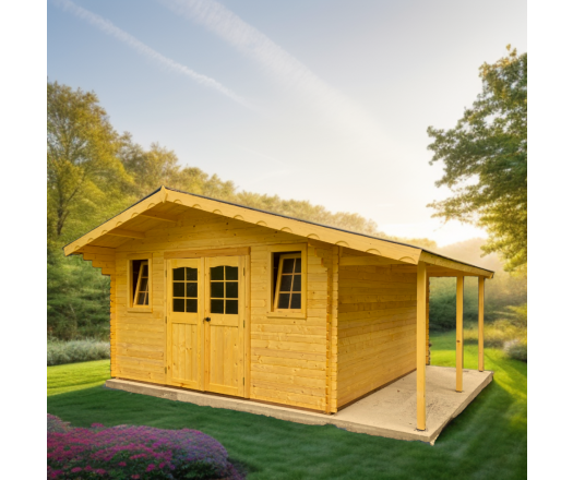 Abri Balmont, Madriers épicéa 28mm, 4.0 x 5.0m, 20m²