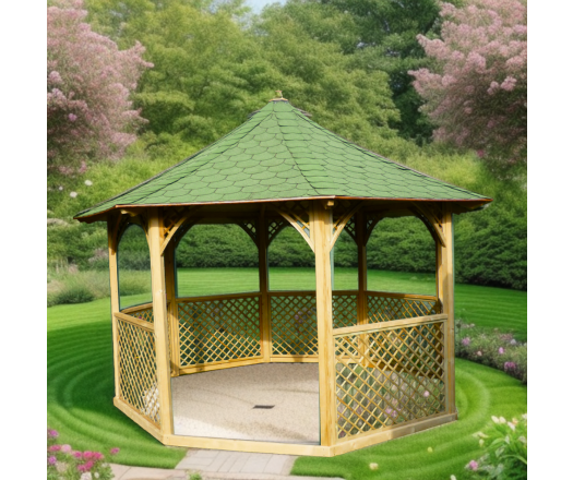 Pavillon Octogonal de luxe, Sapin massif traité autoclave, Diamètre de  4.16m, 8.78m²