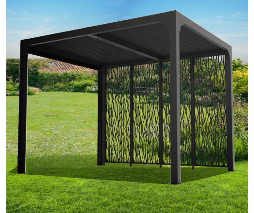 Pergola Bioclimatique avec panneaux moucharabieh, Aluminium gris anthracite, 2.40 x 3.00m, 7.20m²