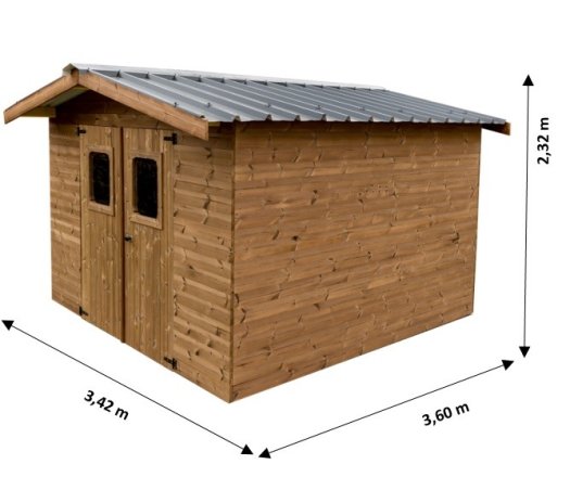 Abri Thermabri, THT Madriers 28mm, 3.40 x 3.60m, 12.30m²