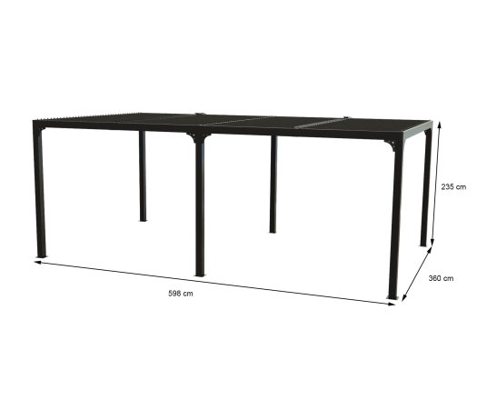 Pergola Bioclimatique avec ventelles, Aluminium gris anthracite, 3.60 x 6.00m, 21.60m²