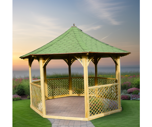 Pavillon Octogonal de luxe, Sapin massif traité autoclave, Diamètre de  4.16m, 8.78m²