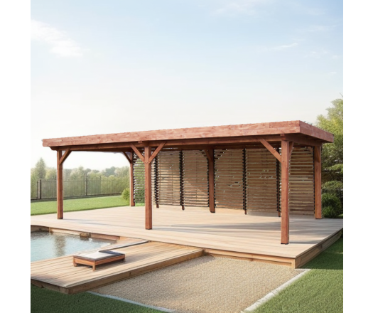 Auvent Ombra, Sapin du nord couverture bac acier, 4.00 x 7.50 m, 30m²