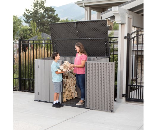 Coffre de jardin, résine PEHD, imitation bois, grand volume, 1.90m x 1.00m, 1.90m²