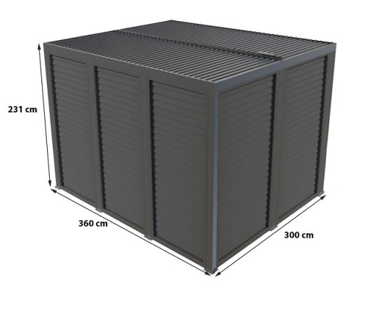 Pergola bioclimatique avec ventelles latérales aluminium coloris gris pour côté 3,60 m/3,00 m, Aluminium gris anthracite, 3.60 x 3.00 m, 10.80m²