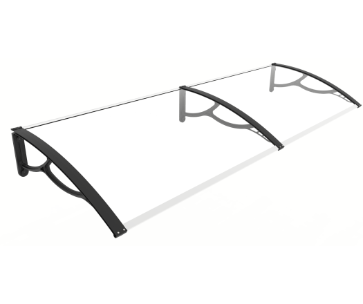 Marquise extra large pour porte de garage et fenêtre extra large 80 x 200 cm / support mural plastique / polycarbonate compact 3 mm