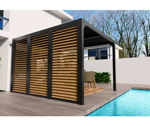 Ventelles aluminium mobiles couleur imitation bois pour  côté 3,60 m pour pergola bioclimatique PER 3630 BI et PER  3660 BI