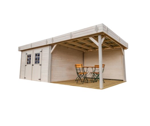 Abri Kemper avec terrasse, Epicéa Madriers 28mm, 5.75 x 3.00m, 17.25m²