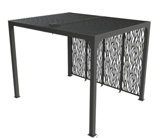 Pergola Bioclimatique avec panneaux moucharabieh, Aluminium gris anthracite, 2.40 x 3.00m, 7.20m²