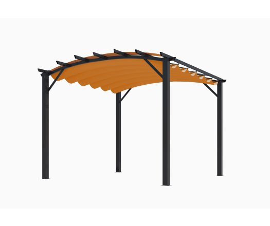 Pergola arche, structure mixte aluminium/acier coloris gris anthracite toile couleur rouille, 3.40 x 3.30 m, 11.20m²