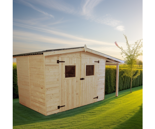 Abri Eden avec bucher, Epicéa panneaux 16mm, 3.70 x 1.90m, 5.80m²