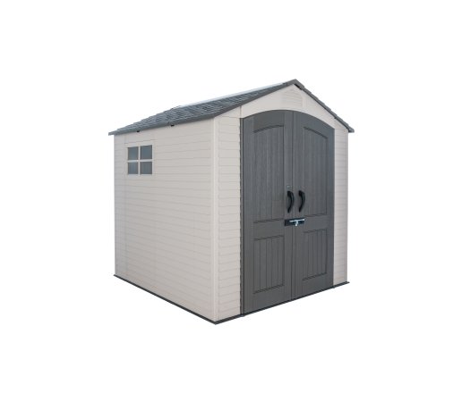 Abri, résine PEHD, imitation bardage, grand  volume, avec plancher, 2.10m x 2.10m, 4.40m²