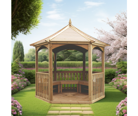 Pavillon Hexagonal, Sapin massif traité autoclave, Diamètre de 2.70m, 4.70m²