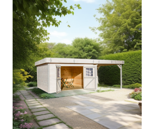 Abri Kemper, Epicéa madriers 28mm, 7.10 x 4.00m, 29.00m²