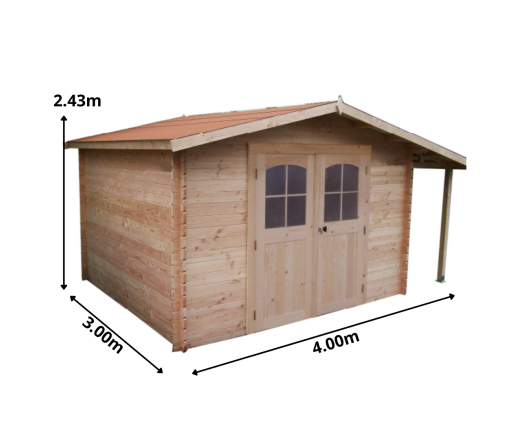 Abri Montigny, Epicéa Madriers 28mm, 3.10 x 4.30m, 12.00m²