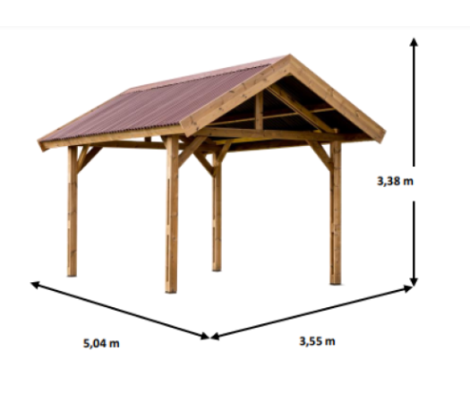 Auvent Thurac, THT couverture plaques ondulées, 5.05 x 3.55, 18m²