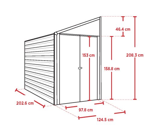 Abri, métal, ouverture latérale, 1.20 x 2.00m, 2.40m²