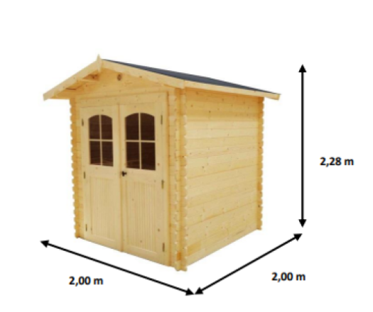 Abri Loire, Epicéa Madriers 28mm, 2.20 x 2.20m, 4.80m²