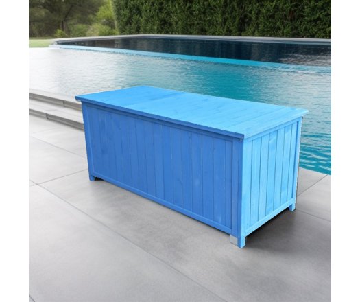 Coffre de rangement, Bois lasuré couleur bleue, 0.50 x 1.30 m, 0.65m²