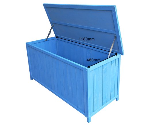 Coffre de rangement, Bois lasuré couleur bleue, 0.50 x 1.30 m, 0.65m²