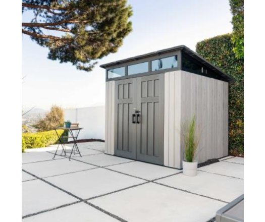 Abri, résine PEHD, imitation bois, grand  volume, avec plancher, 2.40m x 2.40m, 5.70m²