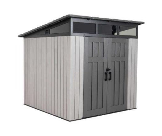 Abri, résine PEHD, imitation bois, grand  volume, avec plancher, 2.40m x 2.40m, 5.70m²