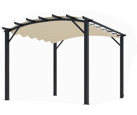 Pergola arche, structure mixte aluminium/acier coloris gris anthracite toile couleur écru, 3.40 x 3.30 m, 11.20m²