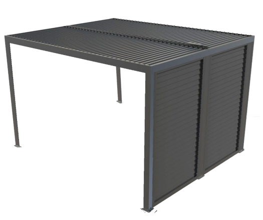 Pergola bioclimatique livrée avec des ventelles latérales aluminium mobiles pour côté 3 m, Aluminium gris anthracite, 3.60 x 3.00 m, 10.80m²