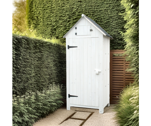 Armoire cabine de rangement équipée de 3 étagères, Bois lasurée finition blanc, 0.65 x 0.44 m,  0.28m²